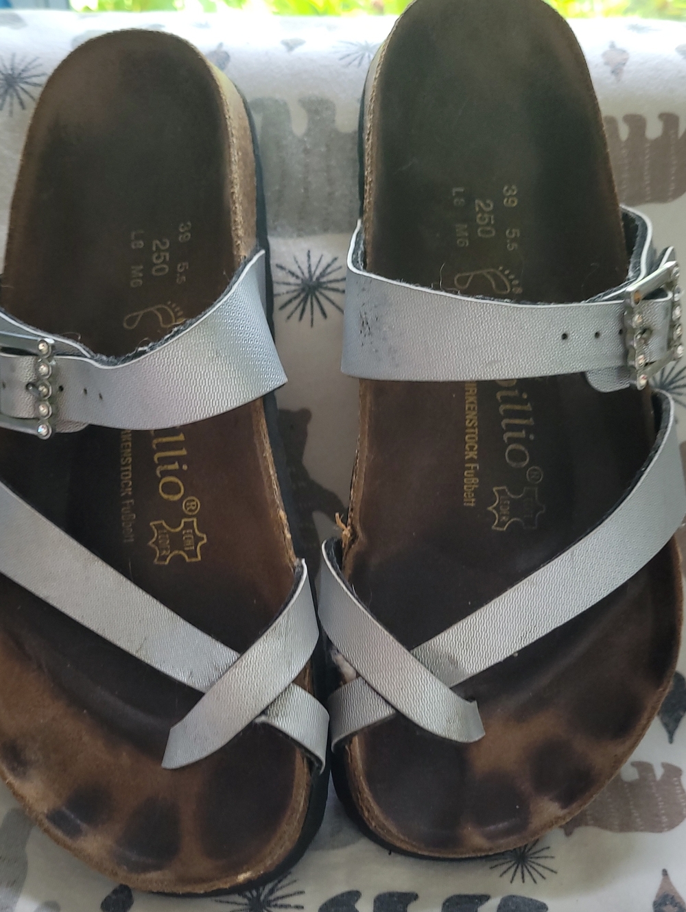Birkenstock Silver Metallic Leather Cross-Strap Sandals